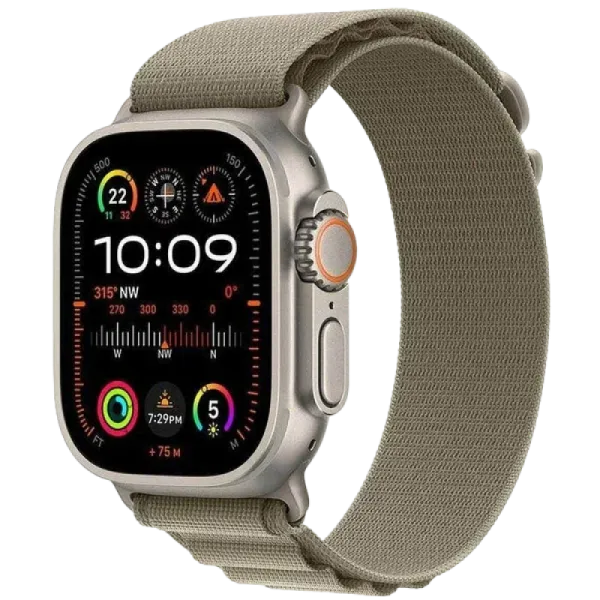 Apple Watch Series Ultra 2 49mm Natural Titanium Case with Olive Alpine Loop M