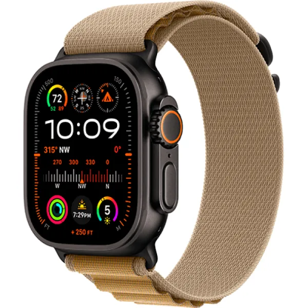 Apple Watch Series Ultra 2 49mm Black Titanium Case with Tan Alpine Loop L